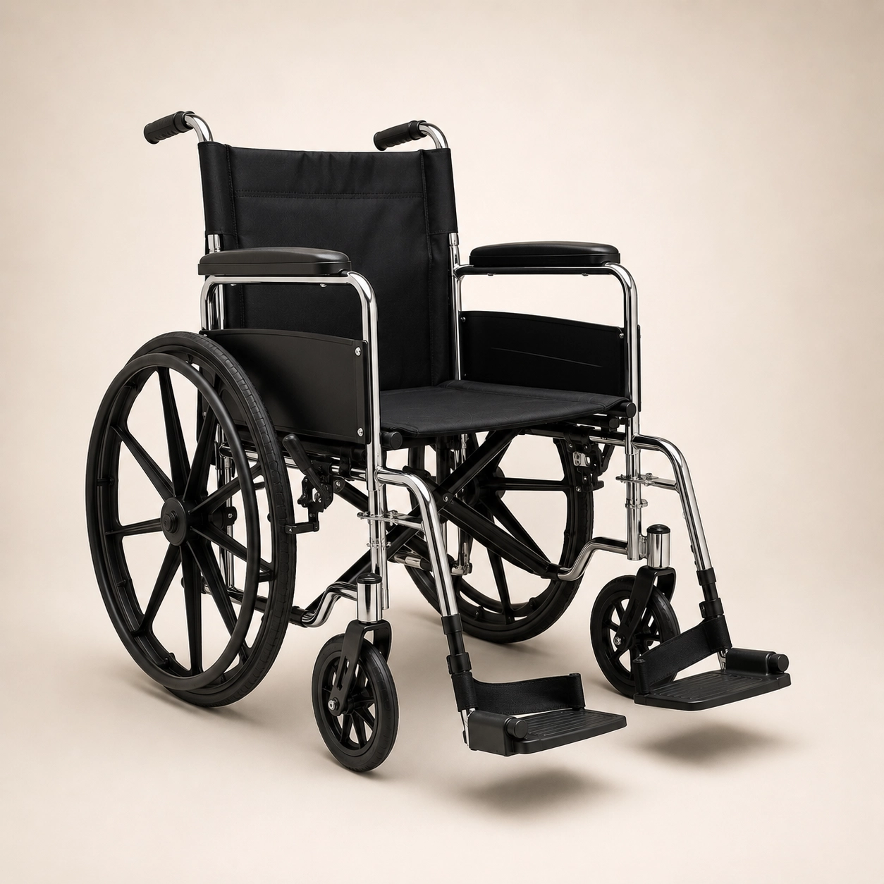 Standard manual wheelchair serviced and repaired by Hieline Medical in Plano, TX