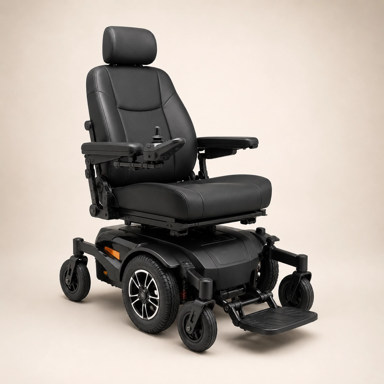 Power wheelchair with joystick control serviced and repaired by Hieline Medical in Plano, TX