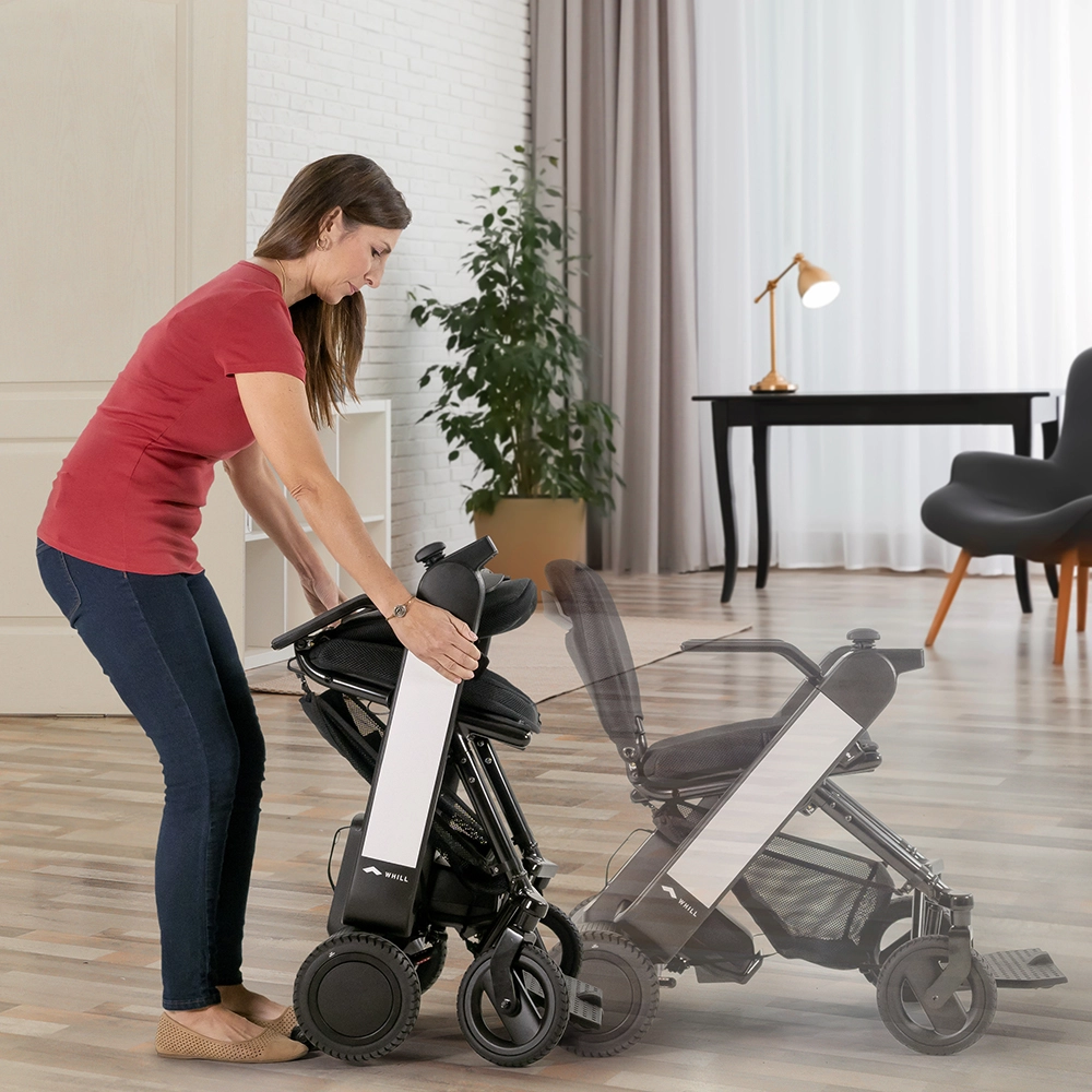 Folding power wheelchair that collapses for easy vehicle transport
